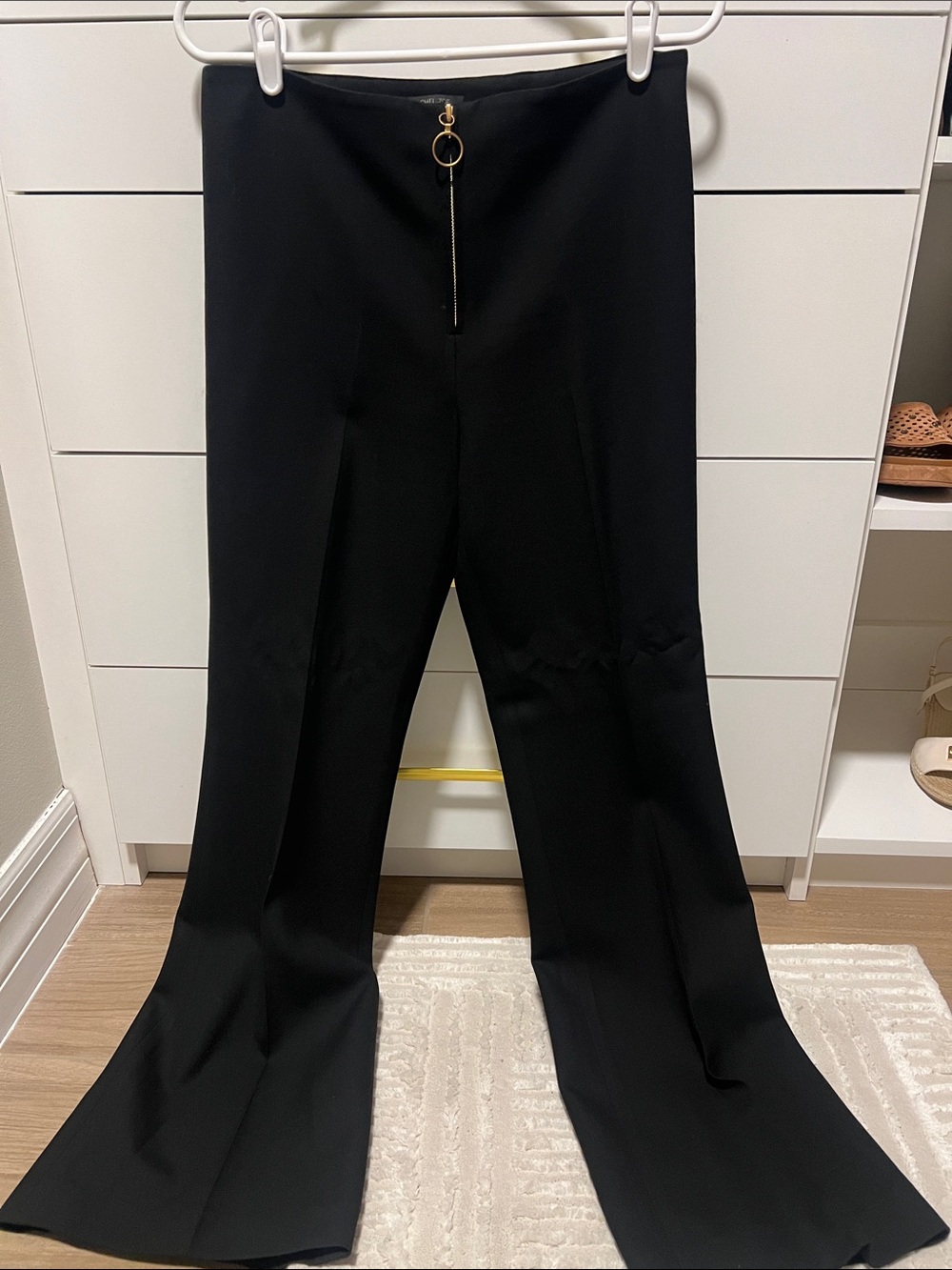 Rachel Zoe Black Flare Pants with Gold Ring Zip